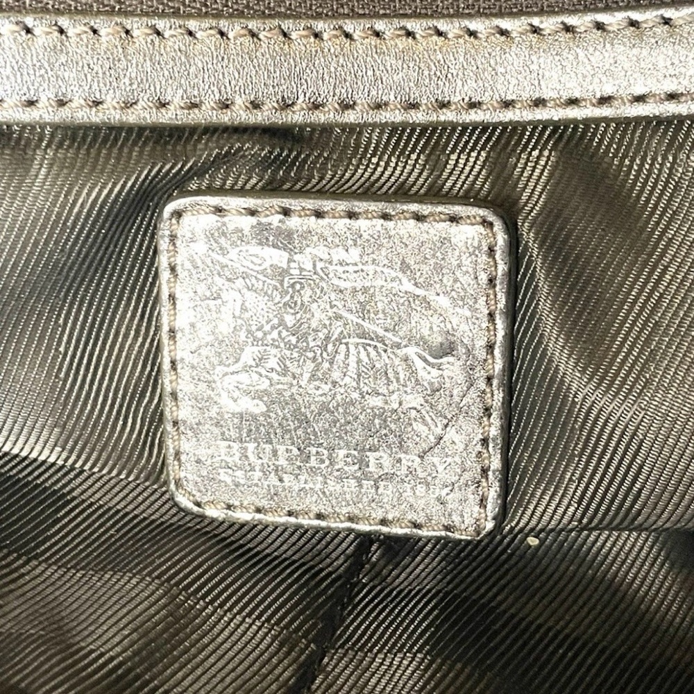 Burberry Byron Shimmer Check Gray Silver Metallic Plaid Tote - Picture 11 of 14